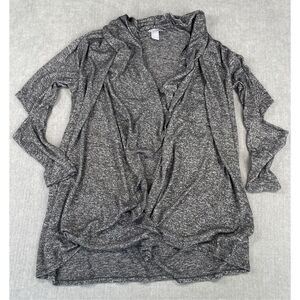 Womens Cardigan L Gray Lightweight Open Long Sleeve Elbow Cutout Everyday Casual